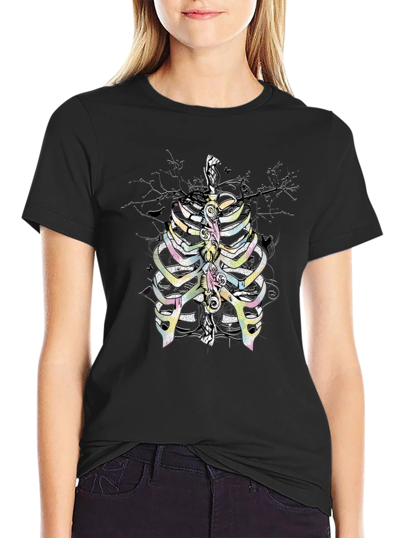 Rib Cage Graphic T-Shirt - Quirky Skeleton Design