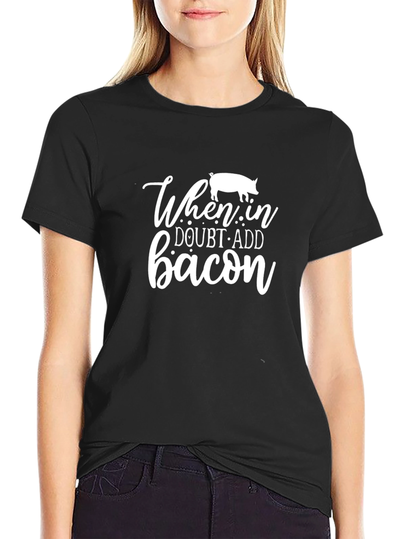 Funny When in Doubt Add Bacon Black T-Shirt