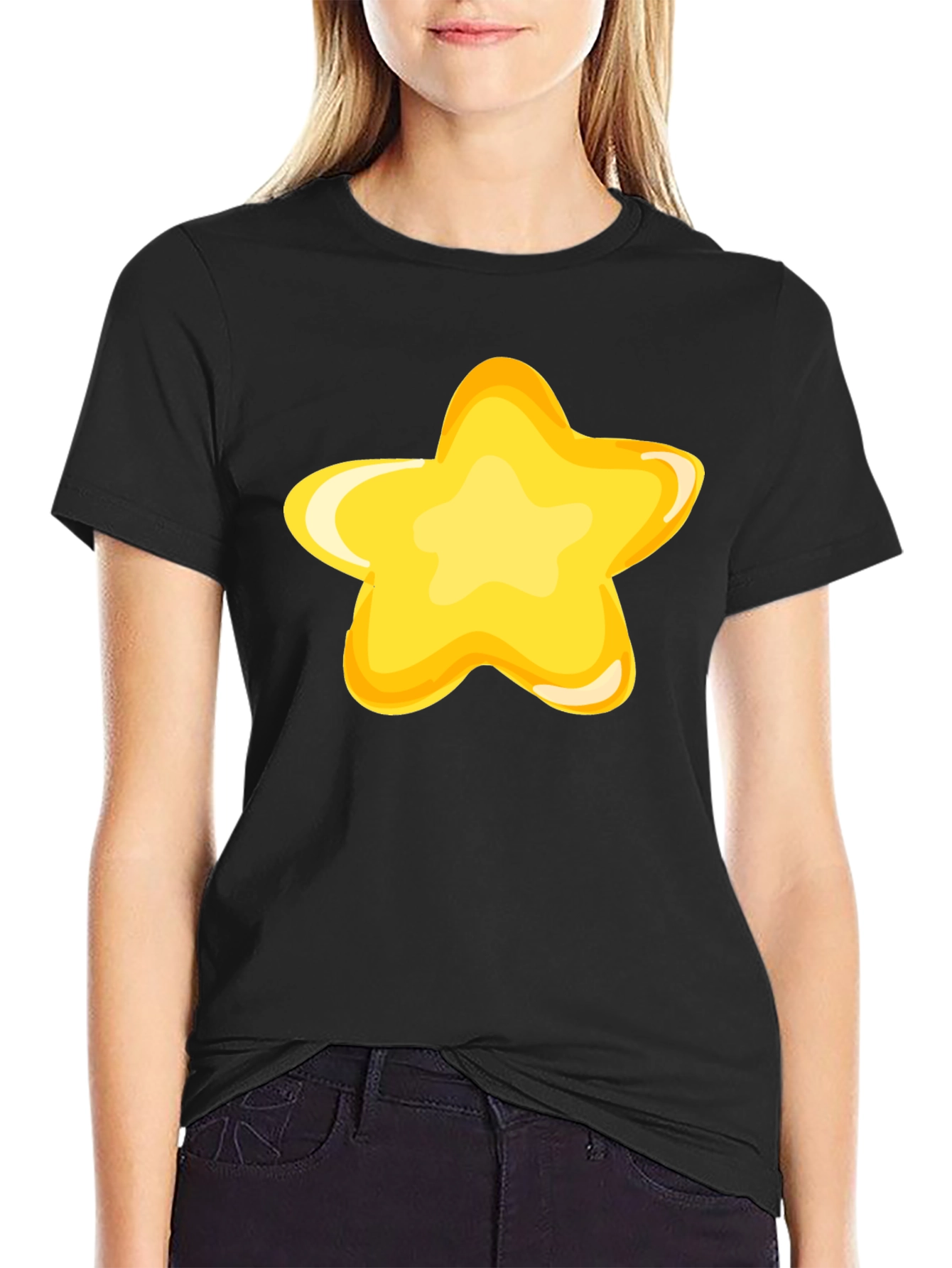 Black T-Shirt with Fun Yellow Star Graphic