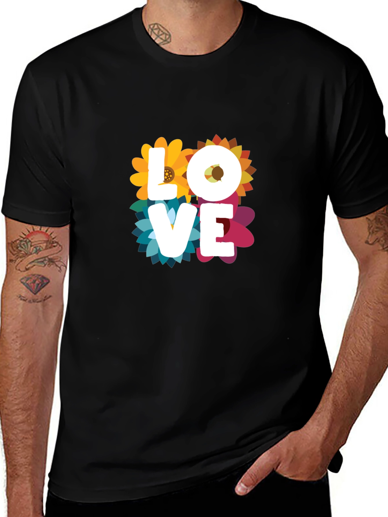 Floral Love Graphic T-Shirt - Black