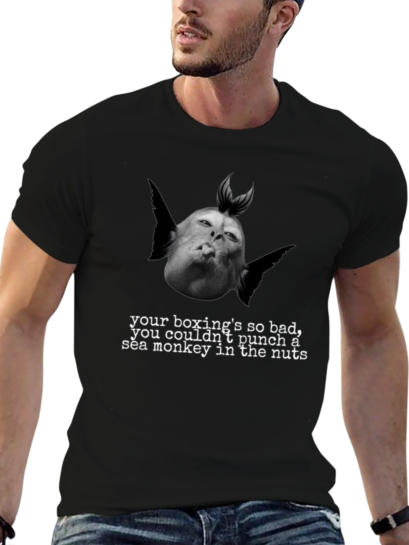 Humorous Boxing Sea Monkey Graphic T-Shirt