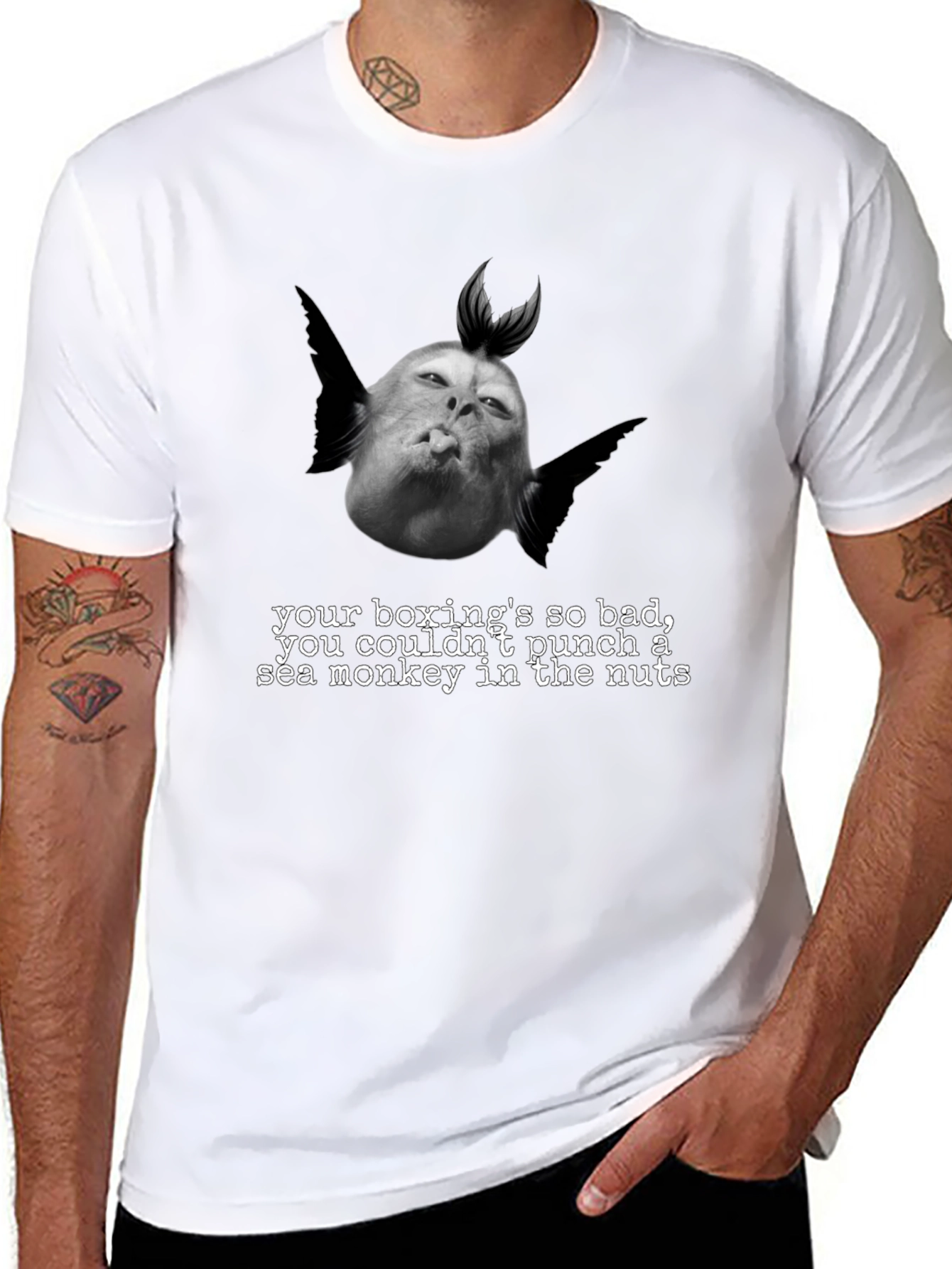 Humorous Boxing Sea Monkey Graphic T-Shirt