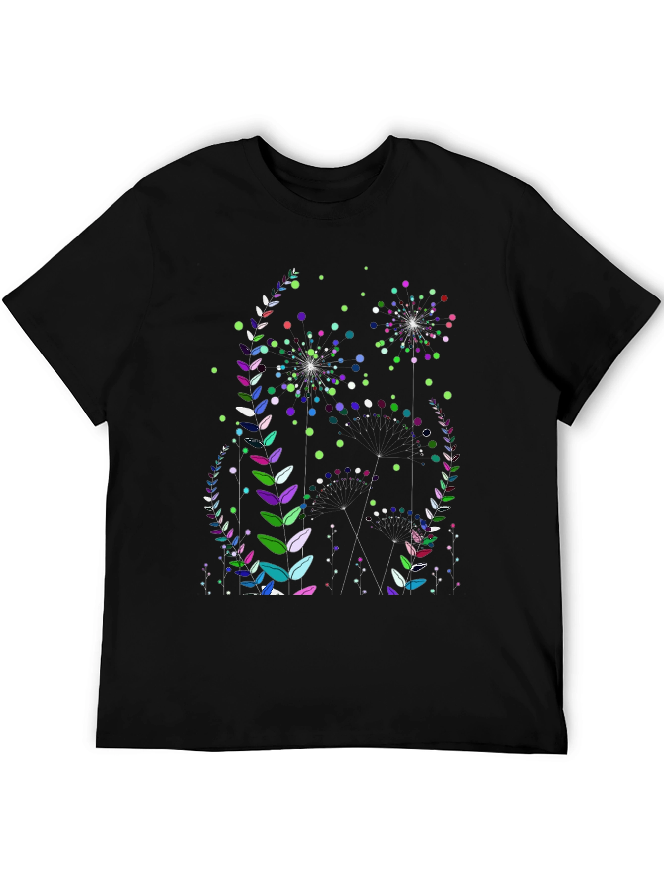 Floral Fireworks Graphic Print Black T-Shirt