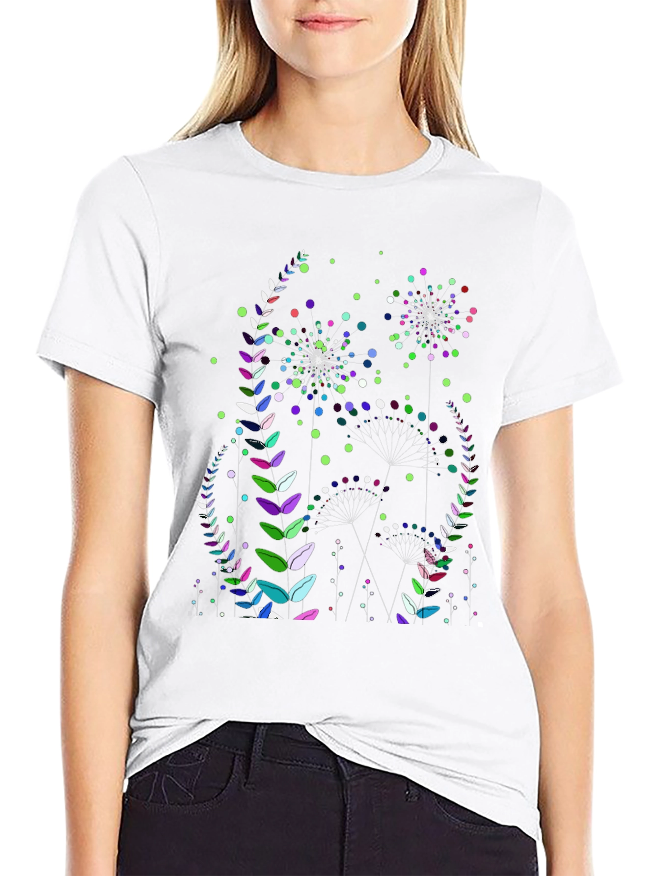 Floral Fireworks Graphic Print Black T-Shirt