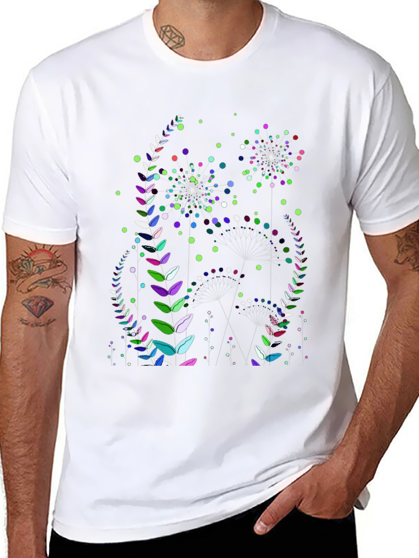Floral Fireworks Graphic Print Black T-Shirt