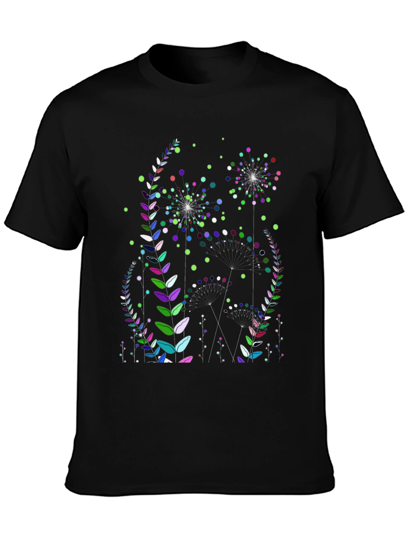 Floral Fireworks Graphic Print Black T-Shirt