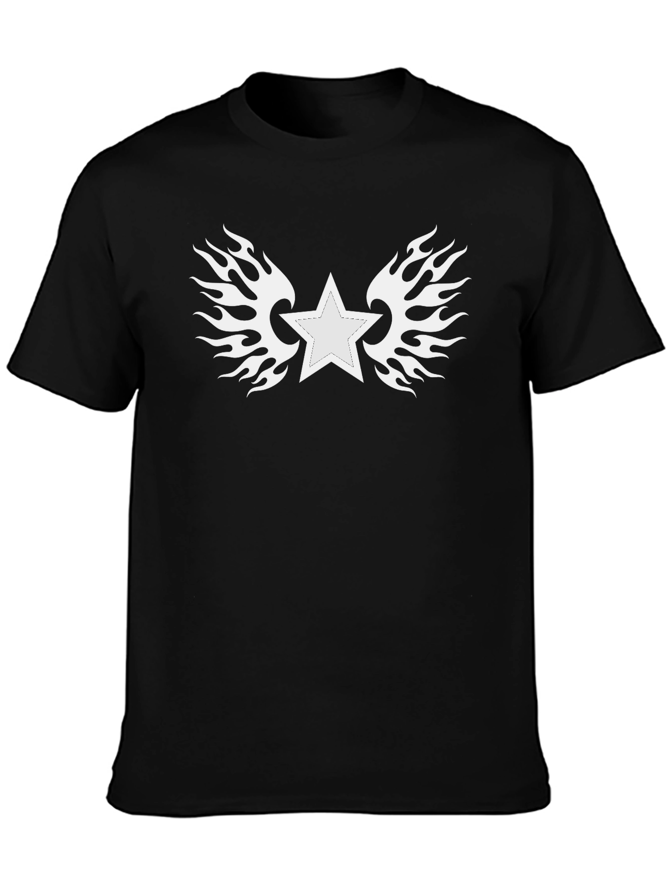 Star with Flames Graphic Tee - Black Cotton