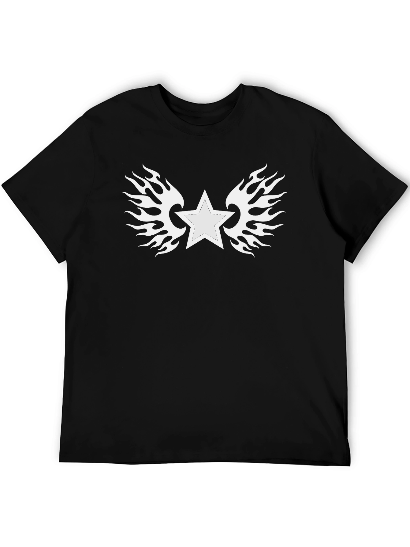 Star with Flames Graphic Tee - Black Cotton
