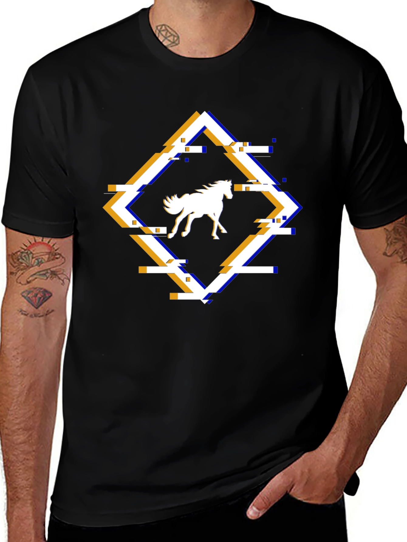 Horse Glitch Graphic Tee - Cool Mens T-Shirt
