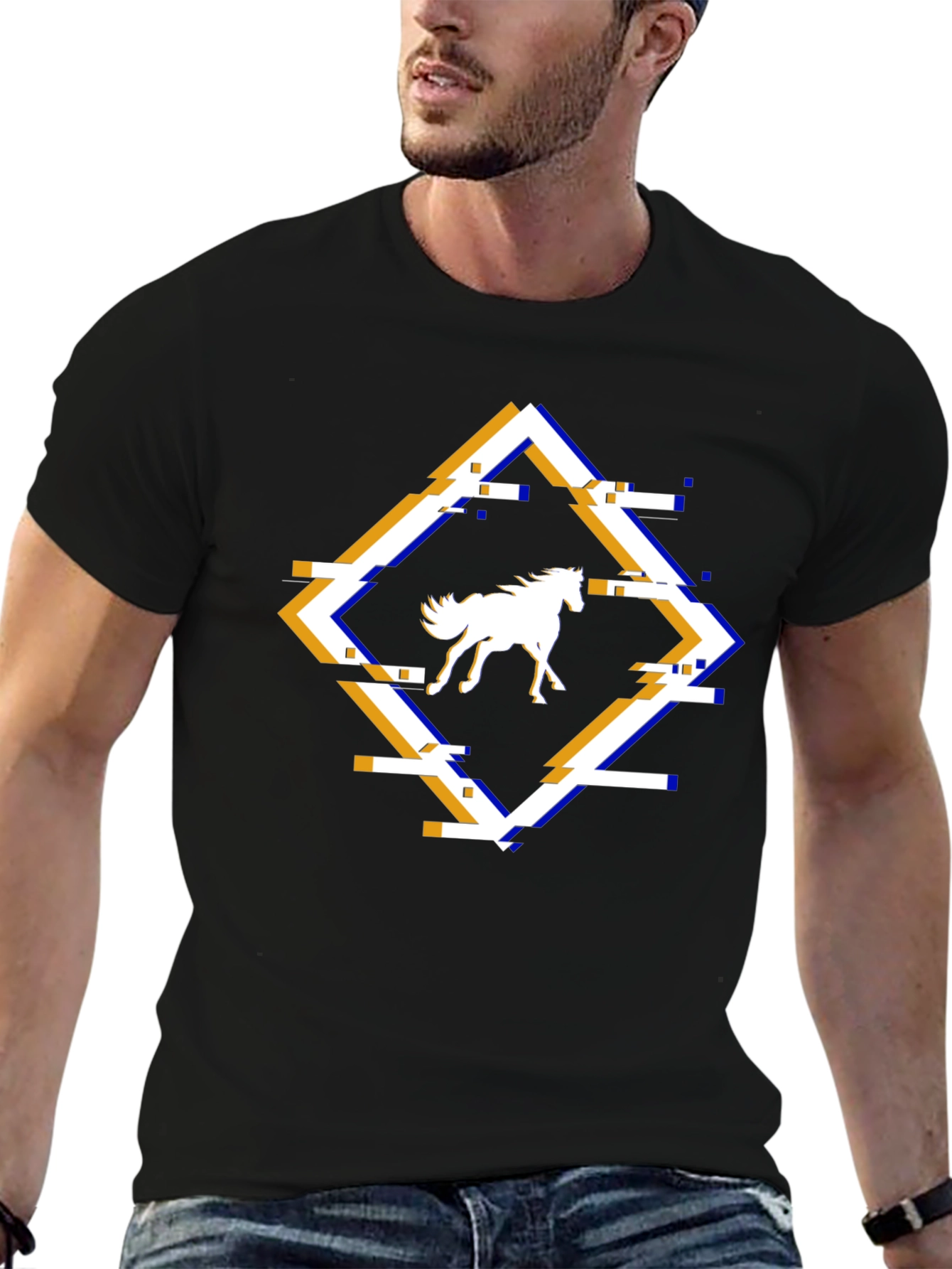 Horse Glitch Graphic Tee - Cool Mens T-Shirt