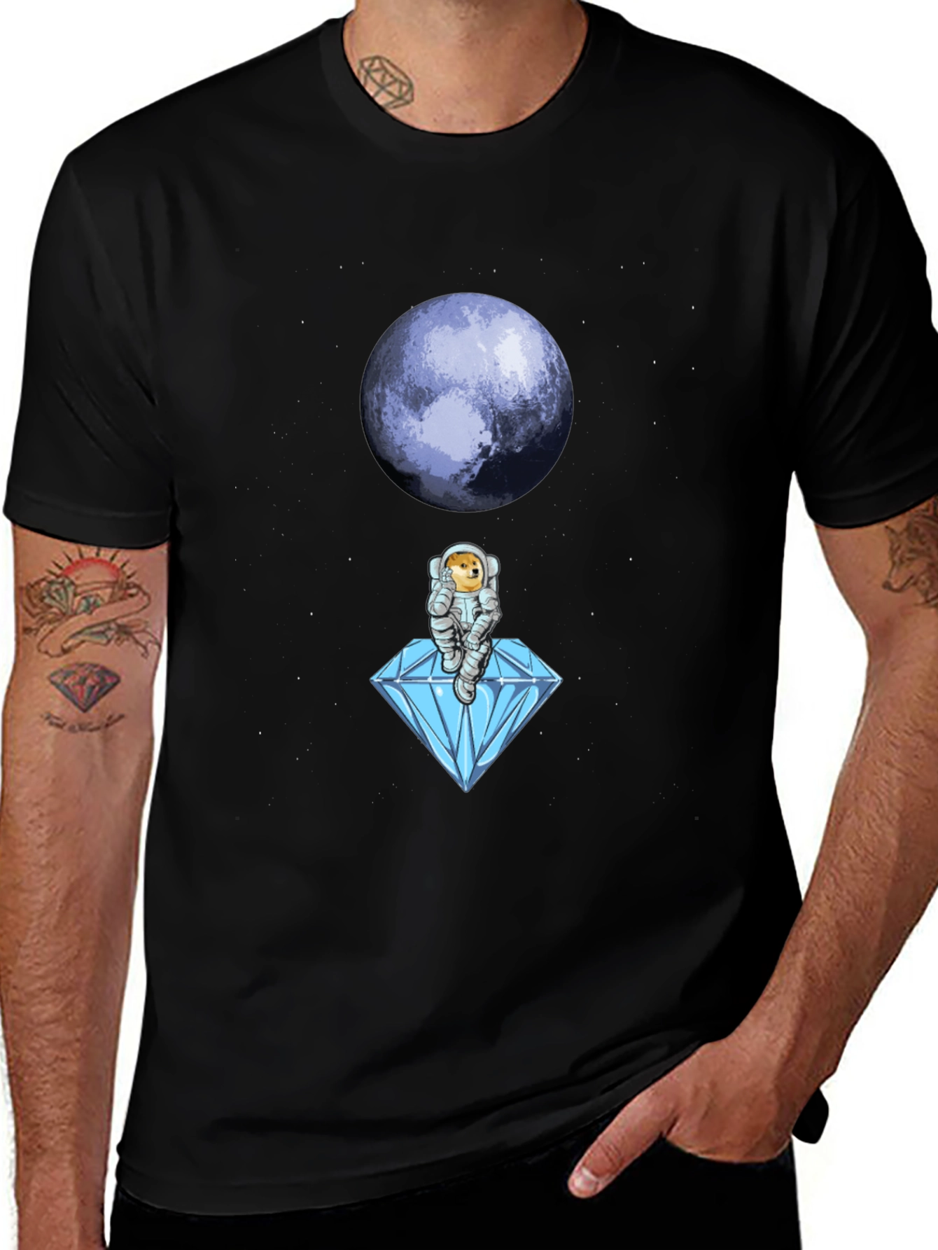 Astronaut Doge Diamond Moon Black T-Shirt