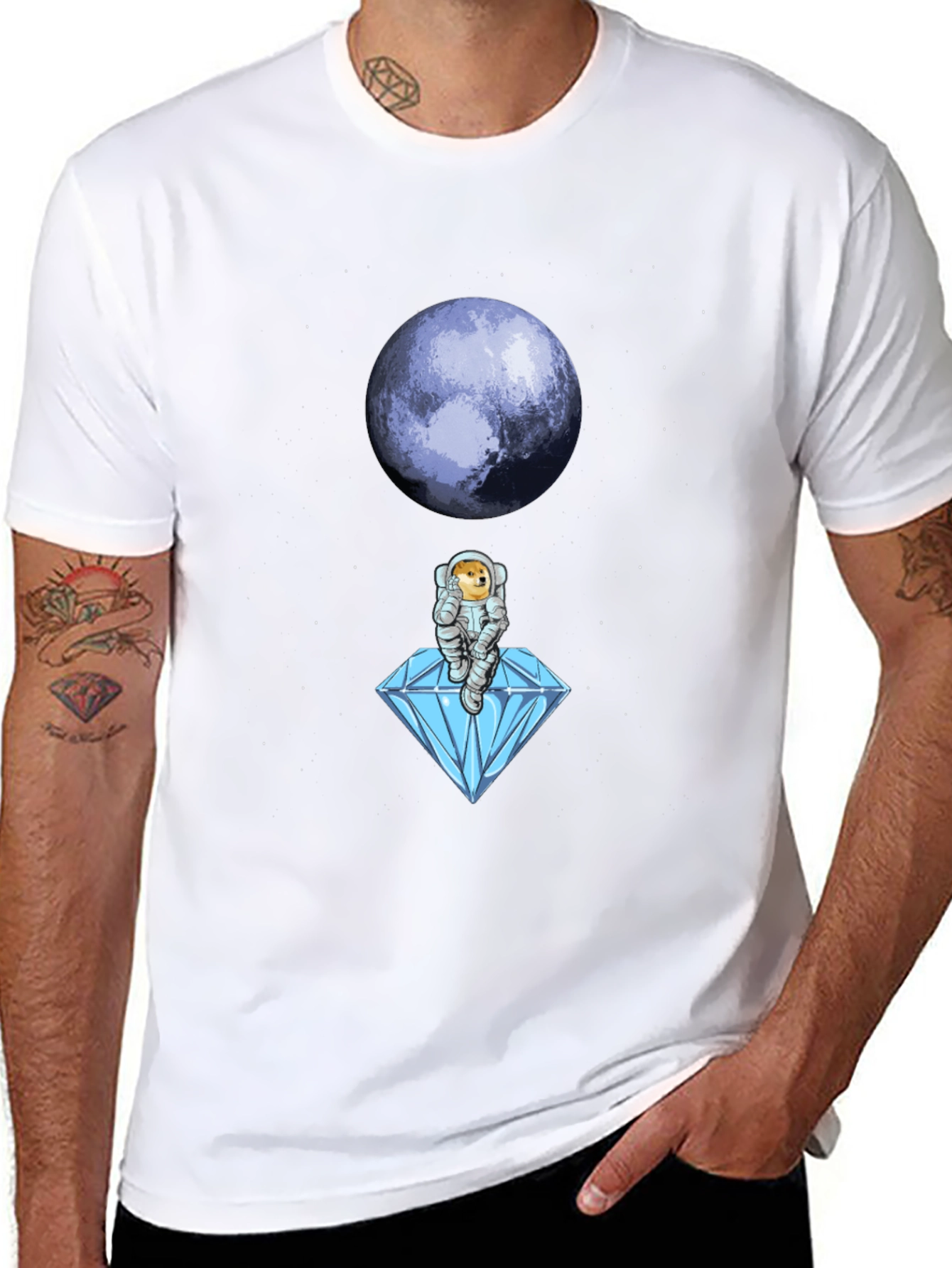 Astronaut Doge Diamond Moon Black T-Shirt
