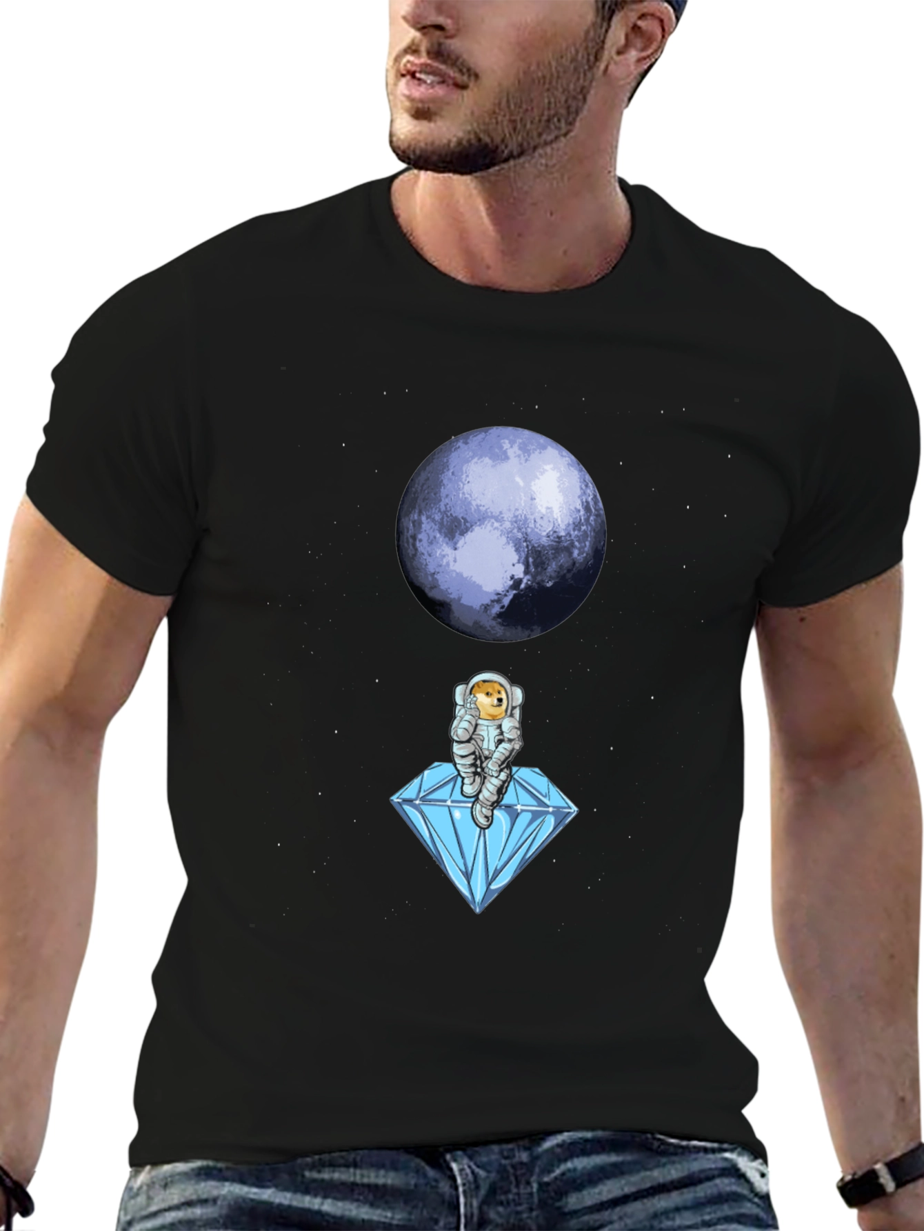 Astronaut Doge Diamond Moon Black T-Shirt