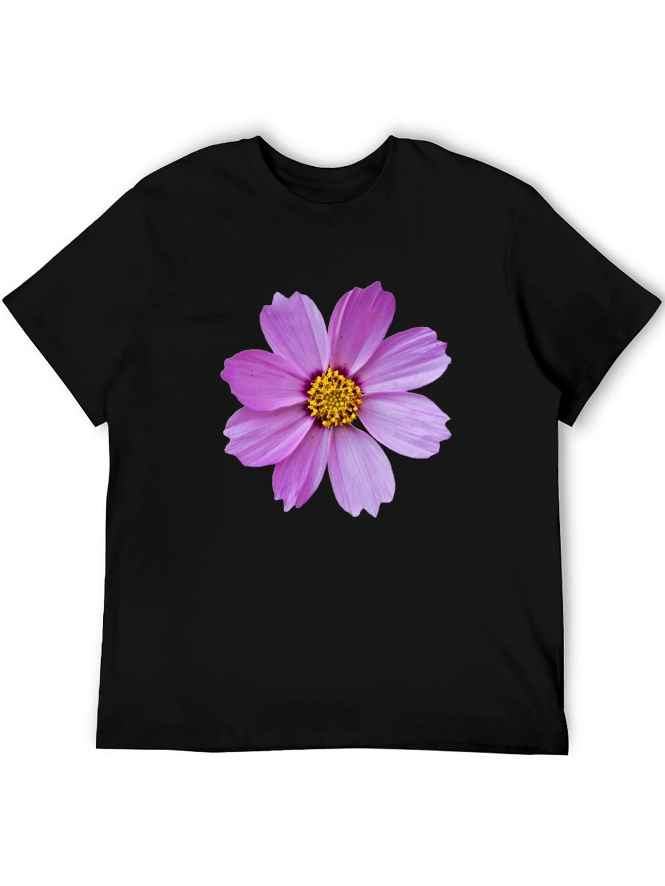 Black T-shirt with Pink Flower Graphic