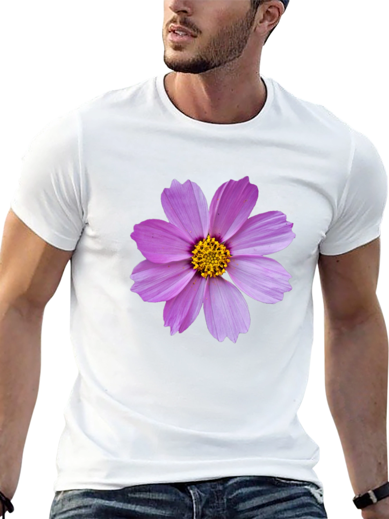 Black T-shirt with Pink Flower Graphic