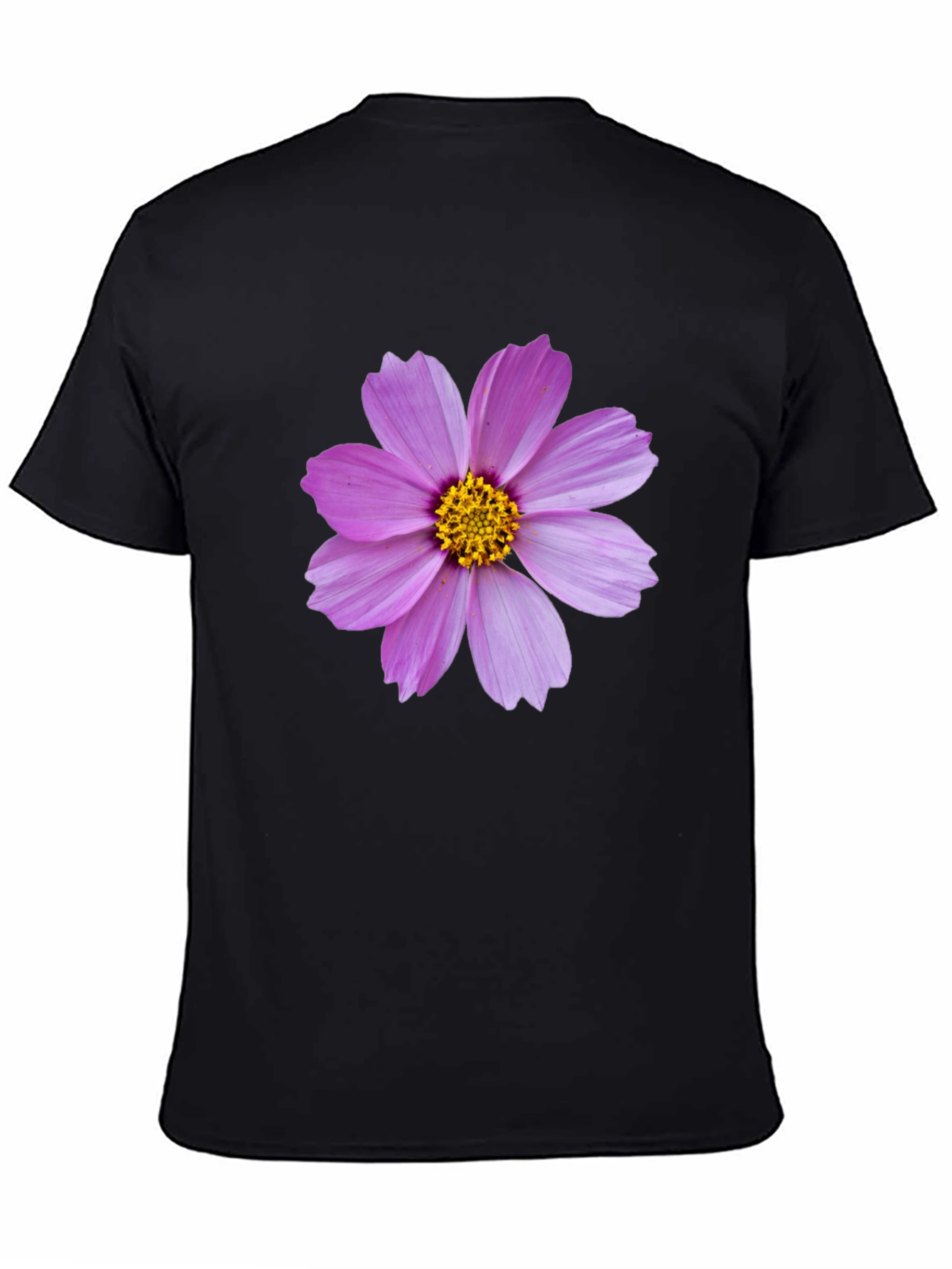 Black T-shirt with Pink Flower Graphic