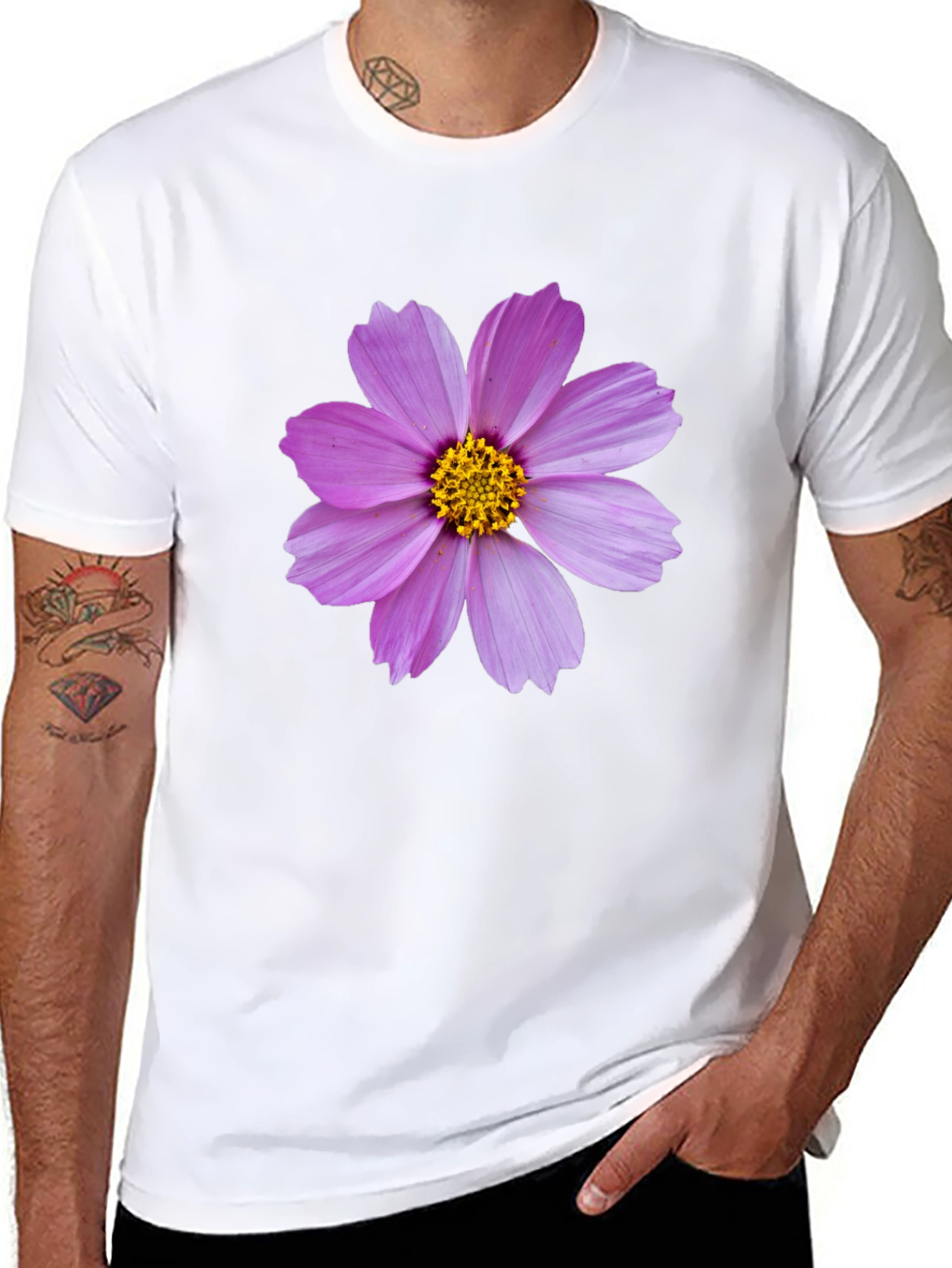 Black T-shirt with Pink Flower Graphic