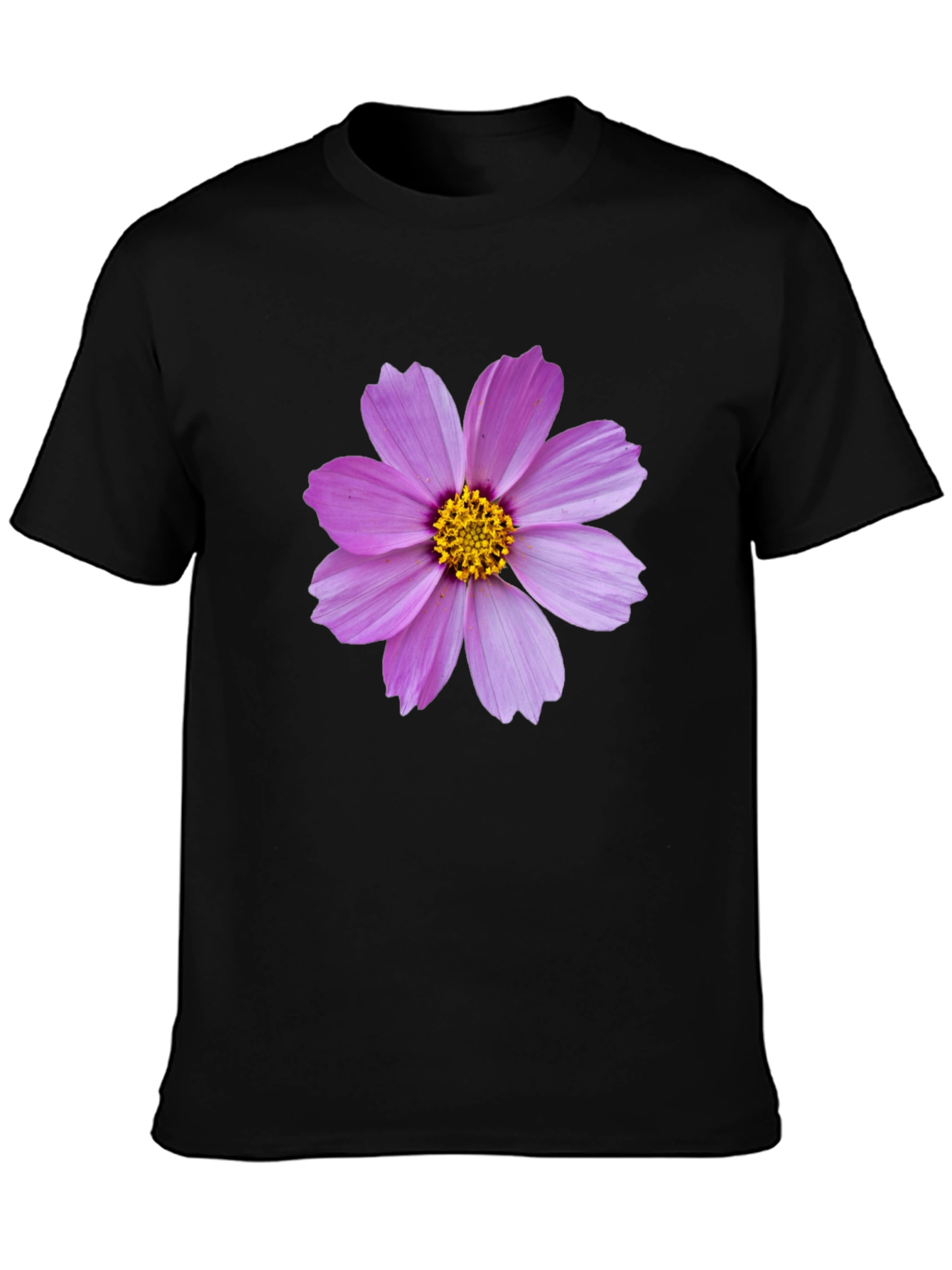 Black T-shirt with Pink Flower Graphic