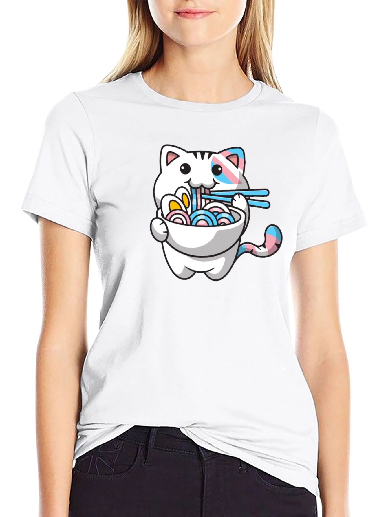Cute Cat Ramen T-Shirt - Trans Pride
