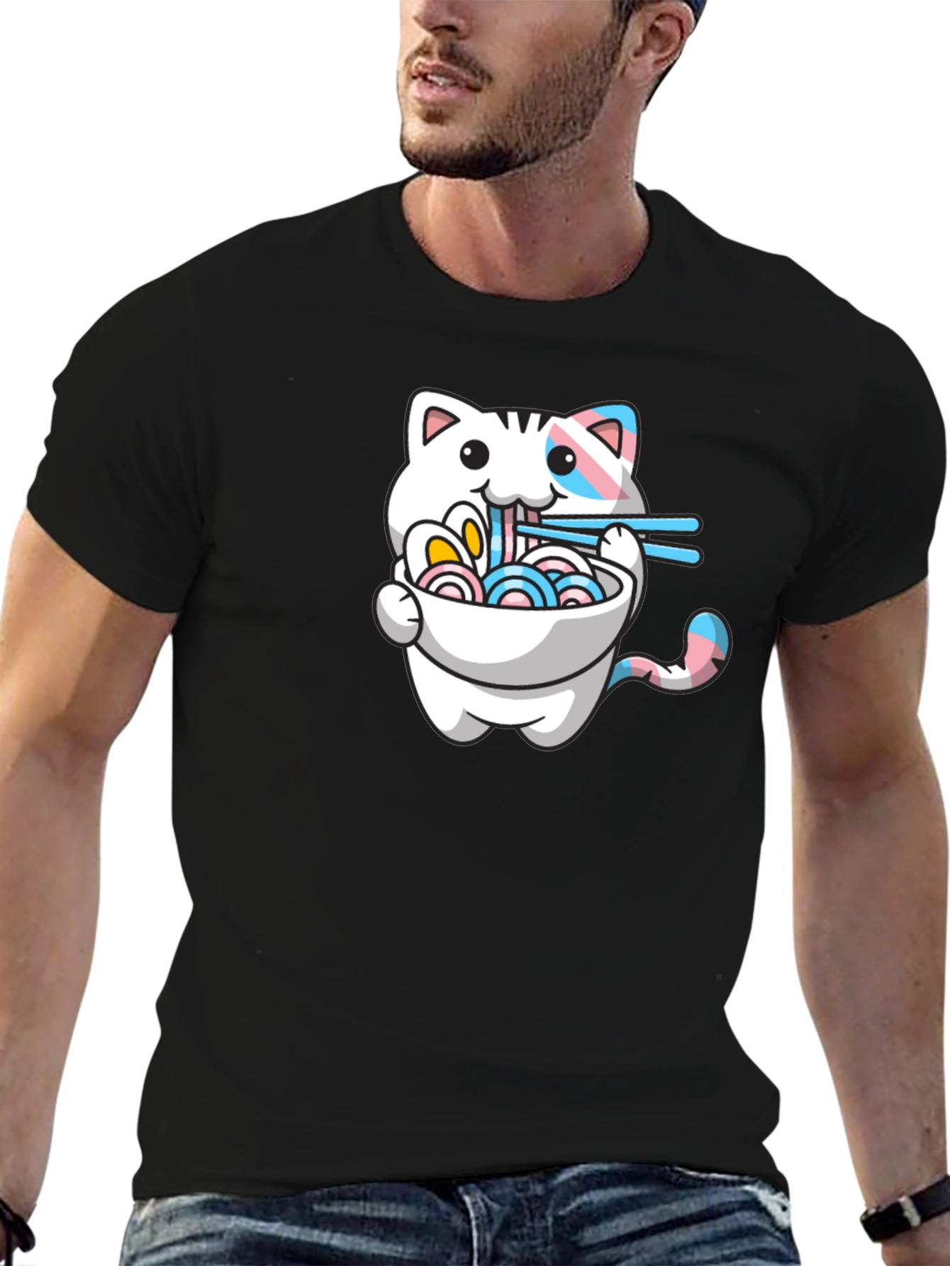Cute Cat Ramen T-Shirt - Trans Pride