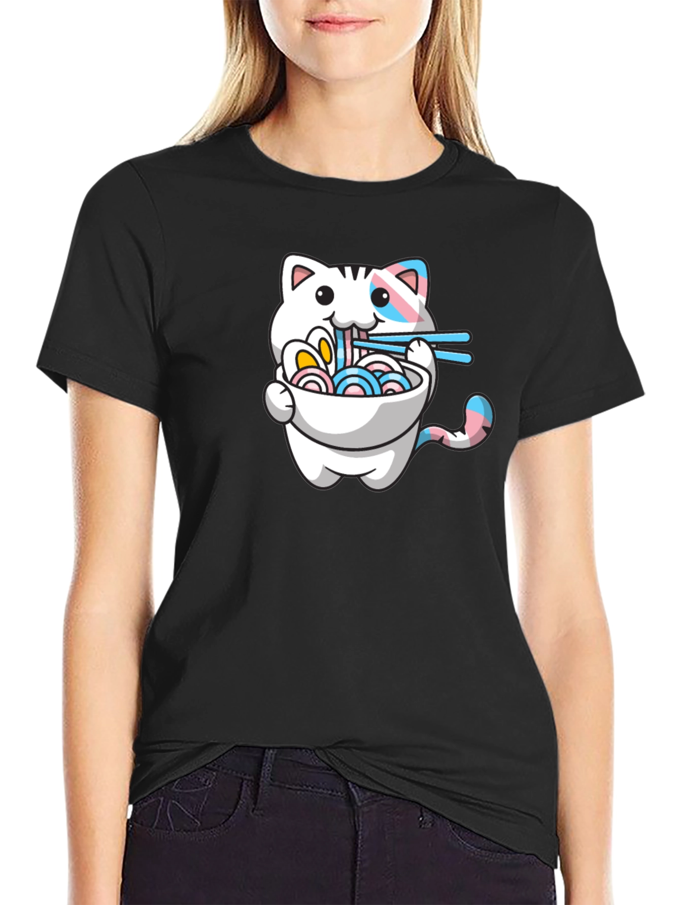 Cute Cat Ramen T-Shirt - Trans Pride