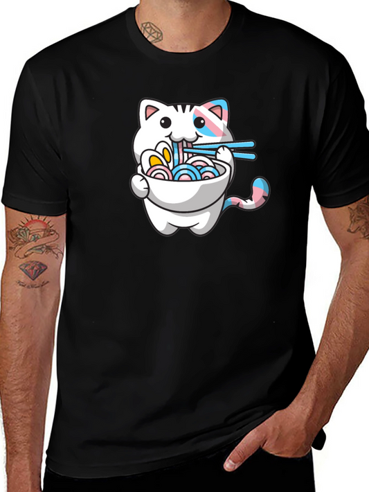 Cute Cat Ramen T-Shirt - Trans Pride
