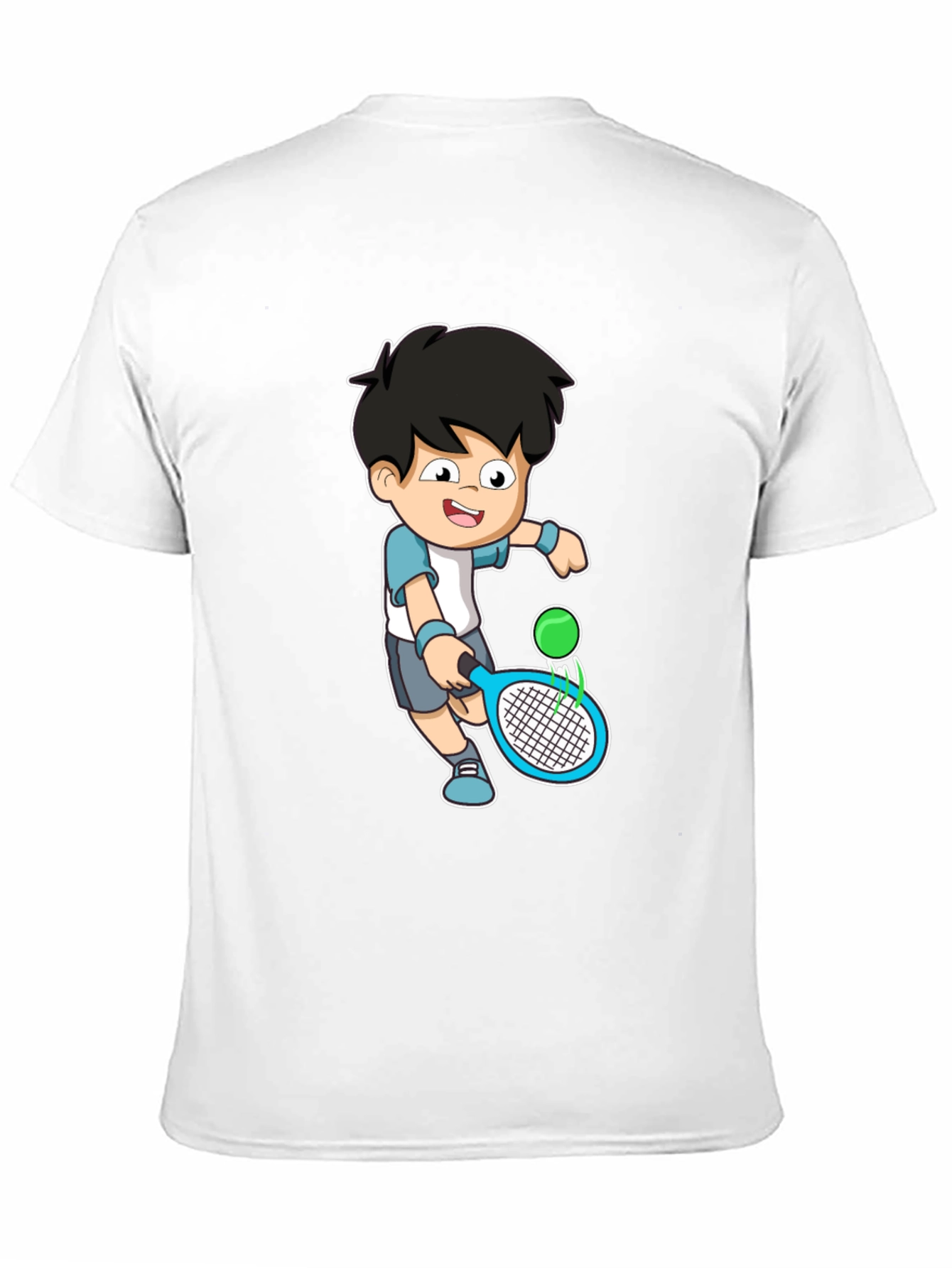 Cartoon Tennis Player Graphic Tee - Black Cotton Shirt
