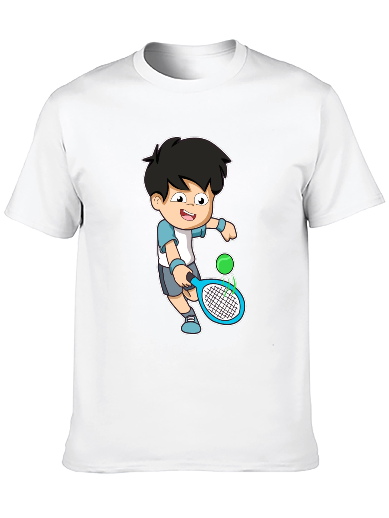 Cartoon Tennis Player Graphic Tee - Black Cotton Shirt