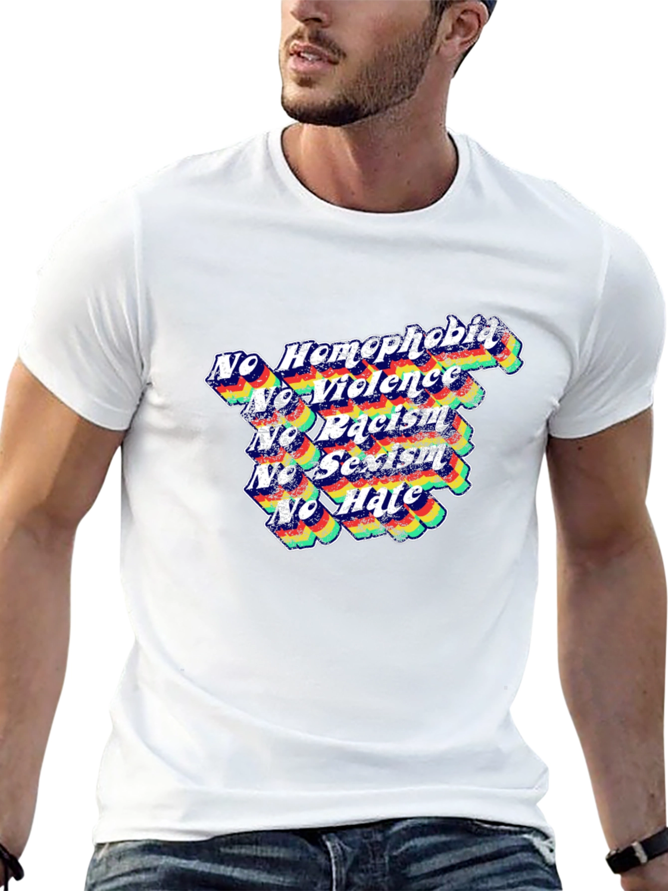 Equality T-Shirt: No Homophobia Racism Sexism Hate