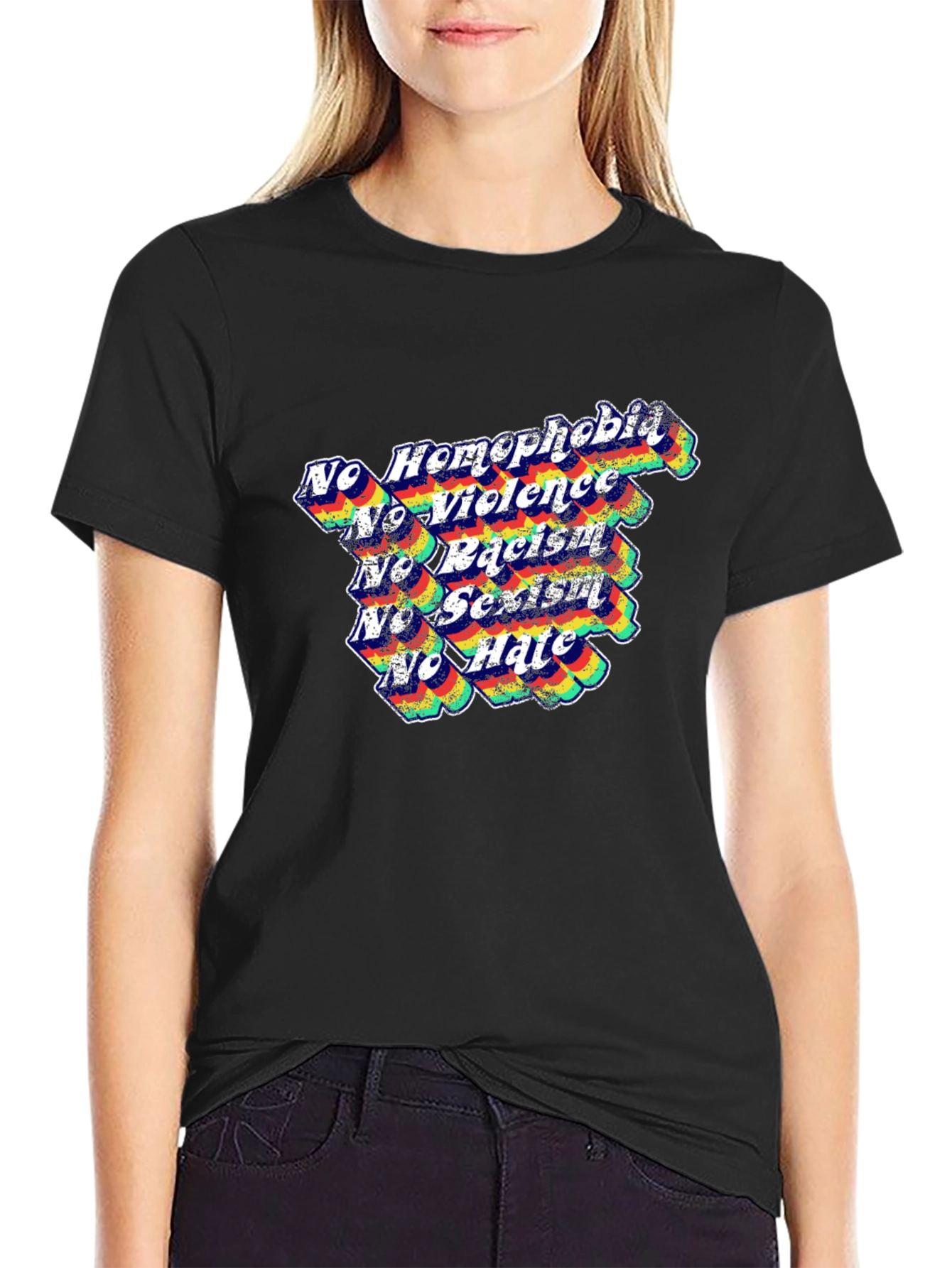 Equality T-Shirt: No Homophobia Racism Sexism Hate