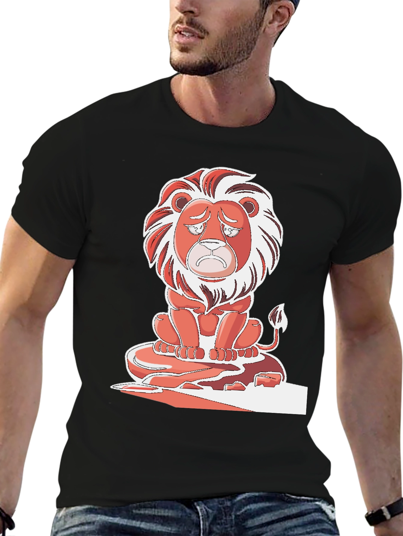 Sad Lion Graphic T-Shirt - Black Cotton Tee