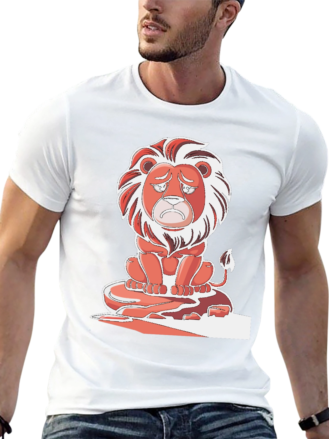 Sad Lion Graphic T-Shirt - Black Cotton Tee