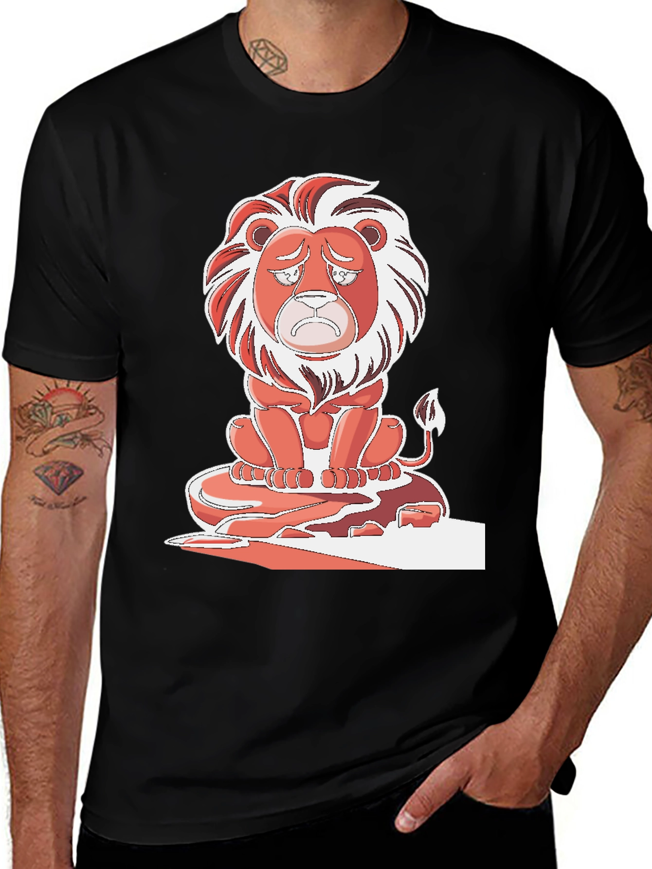 Sad Lion Graphic T-Shirt - Black Cotton Tee