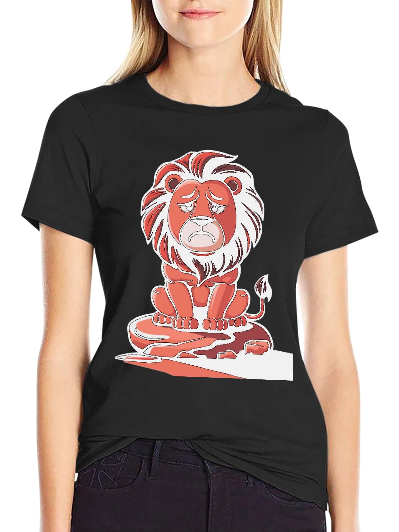 Sad Lion Graphic T-Shirt - Black Cotton Tee