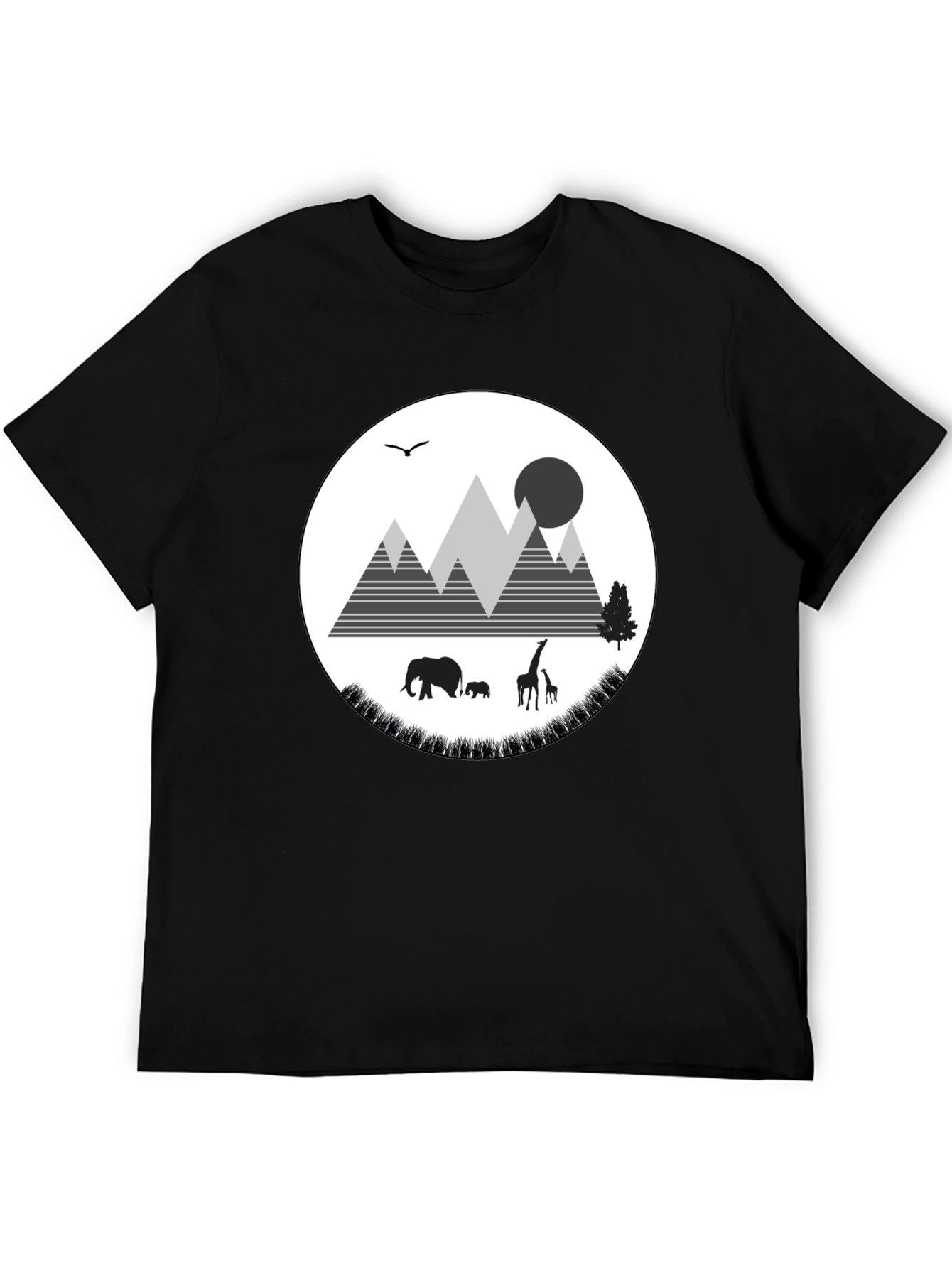Wildlife Graphic Tee - Mountain Scene Black T-Shirt