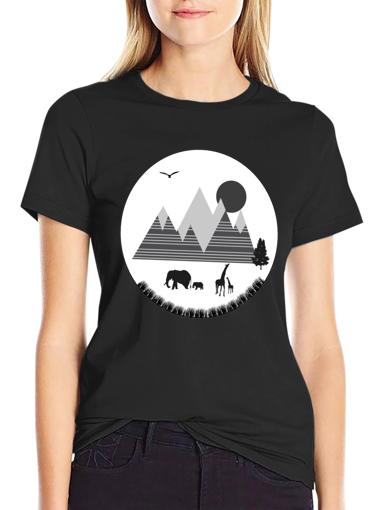 Wildlife Graphic Tee - Mountain Scene Black T-Shirt