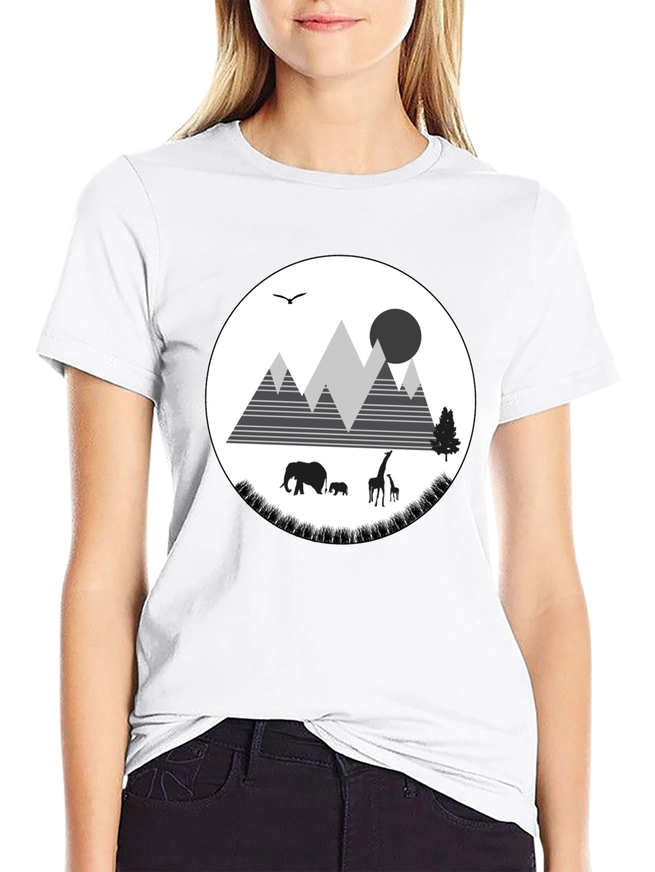 Wildlife Graphic Tee - Mountain Scene Black T-Shirt