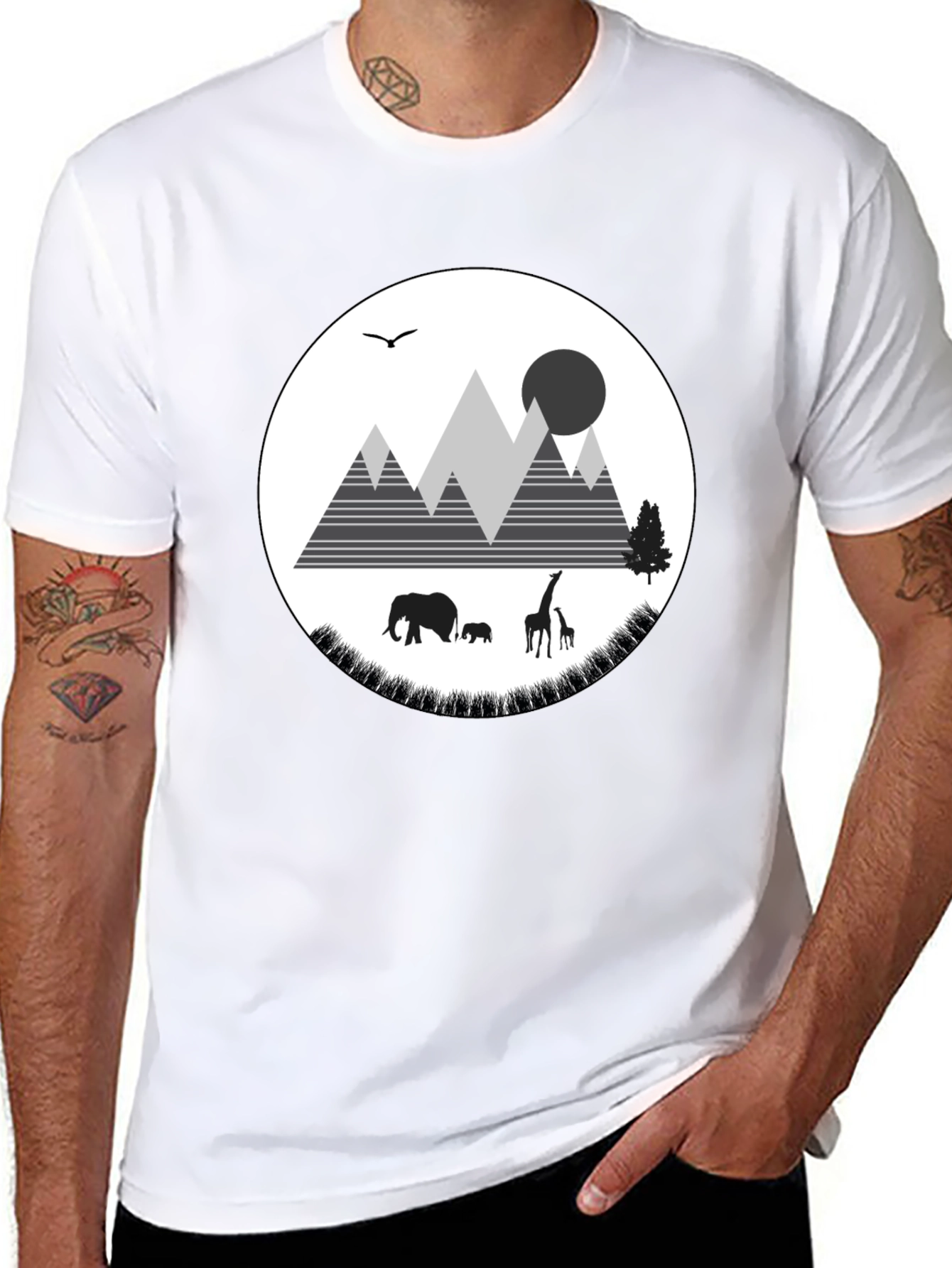 Wildlife Graphic Tee - Mountain Scene Black T-Shirt