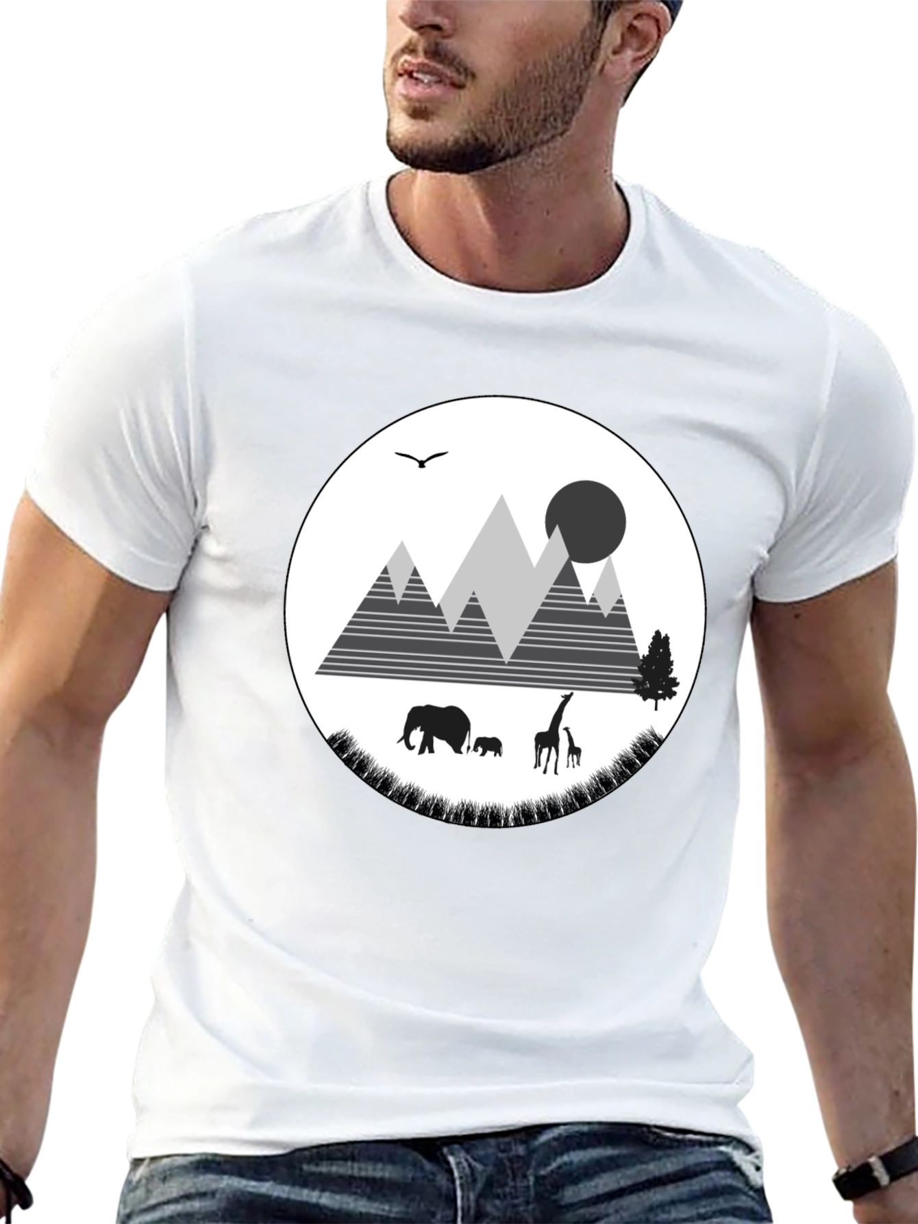 Wildlife Graphic Tee - Mountain Scene Black T-Shirt