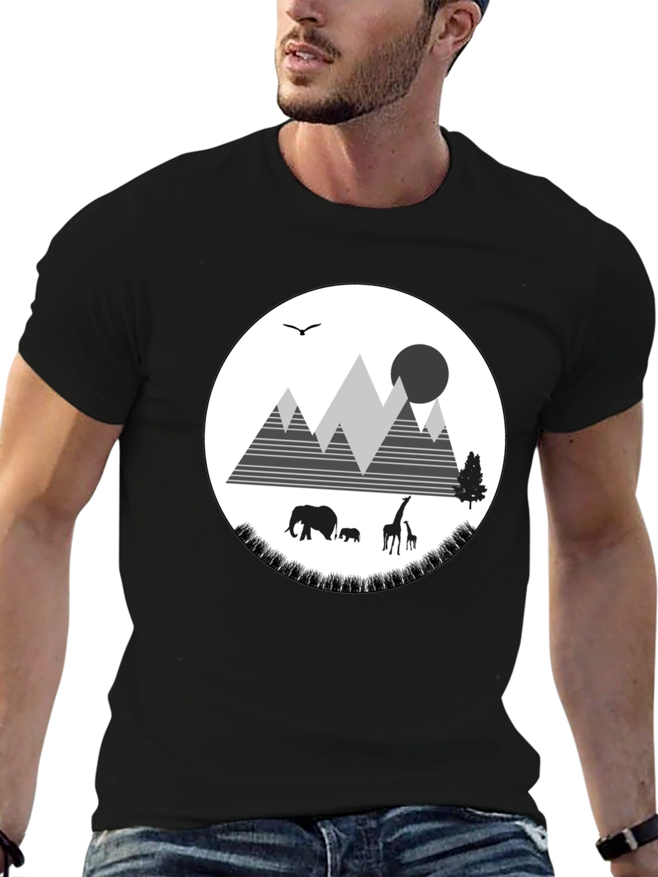 Wildlife Graphic Tee - Mountain Scene Black T-Shirt