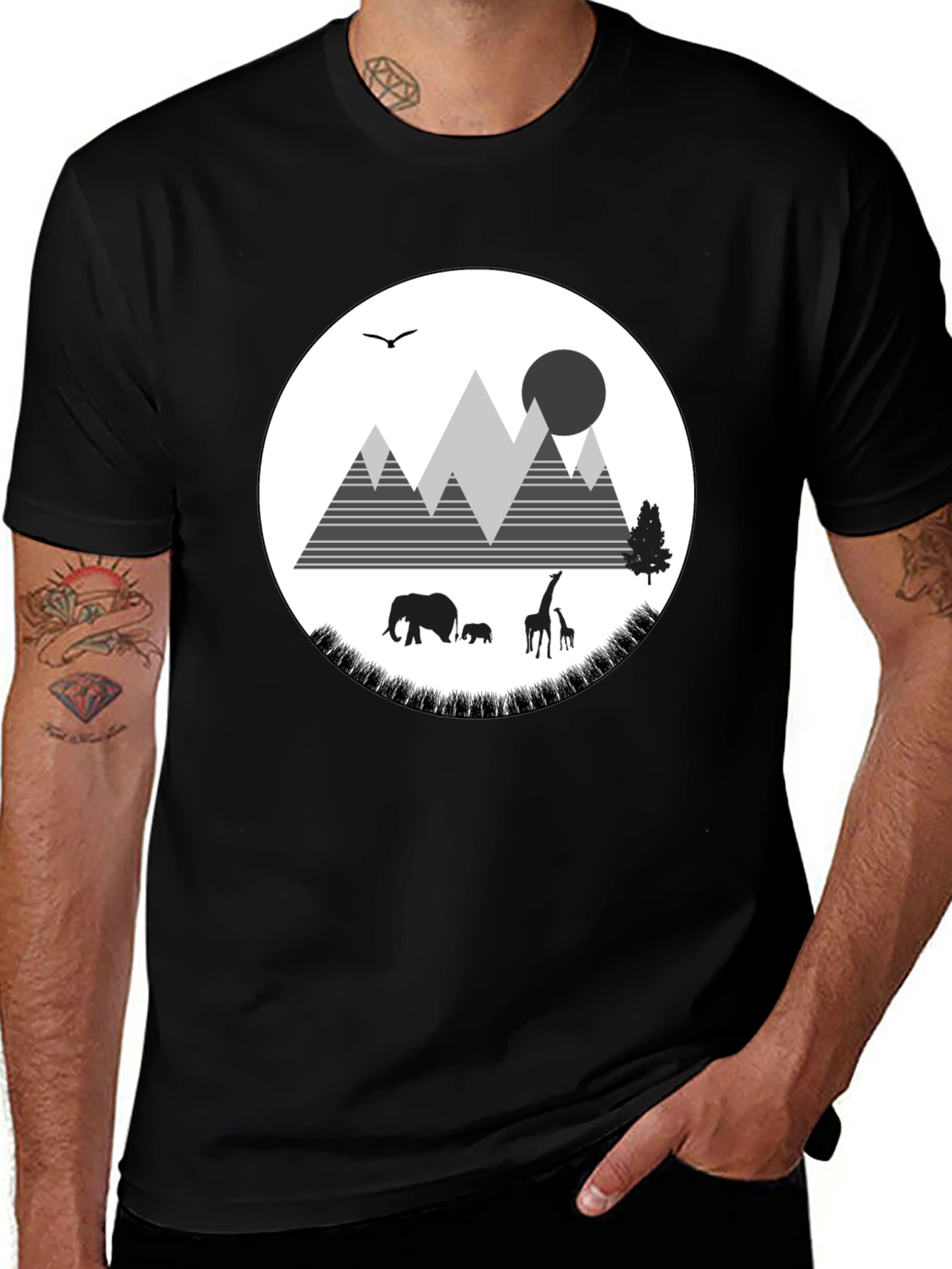 Wildlife Graphic Tee - Mountain Scene Black T-Shirt