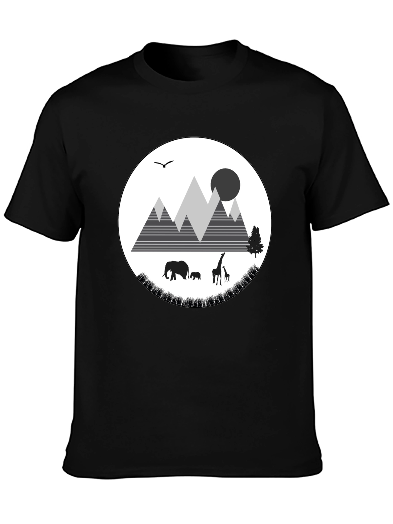 Wildlife Graphic Tee - Mountain Scene Black T-Shirt