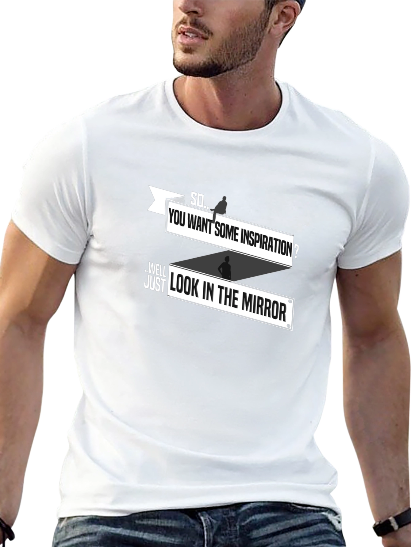 Inspirational Mirror Graphic Tee - Black Cotton T-Shirt