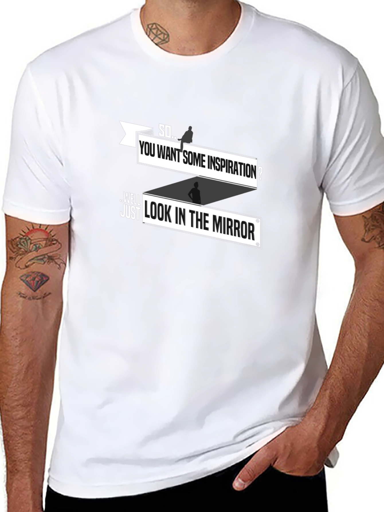 Inspirational Mirror Graphic Tee - Black Cotton T-Shirt