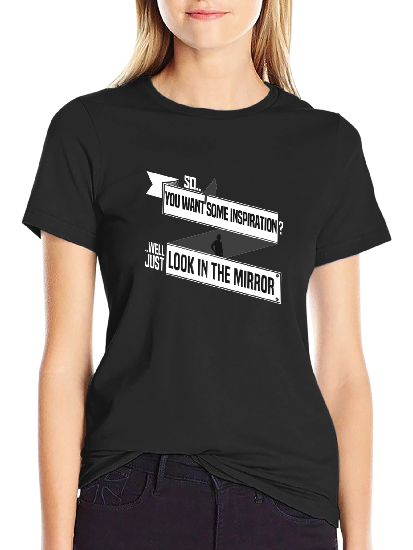 Inspirational Mirror Graphic Tee - Black Cotton T-Shirt