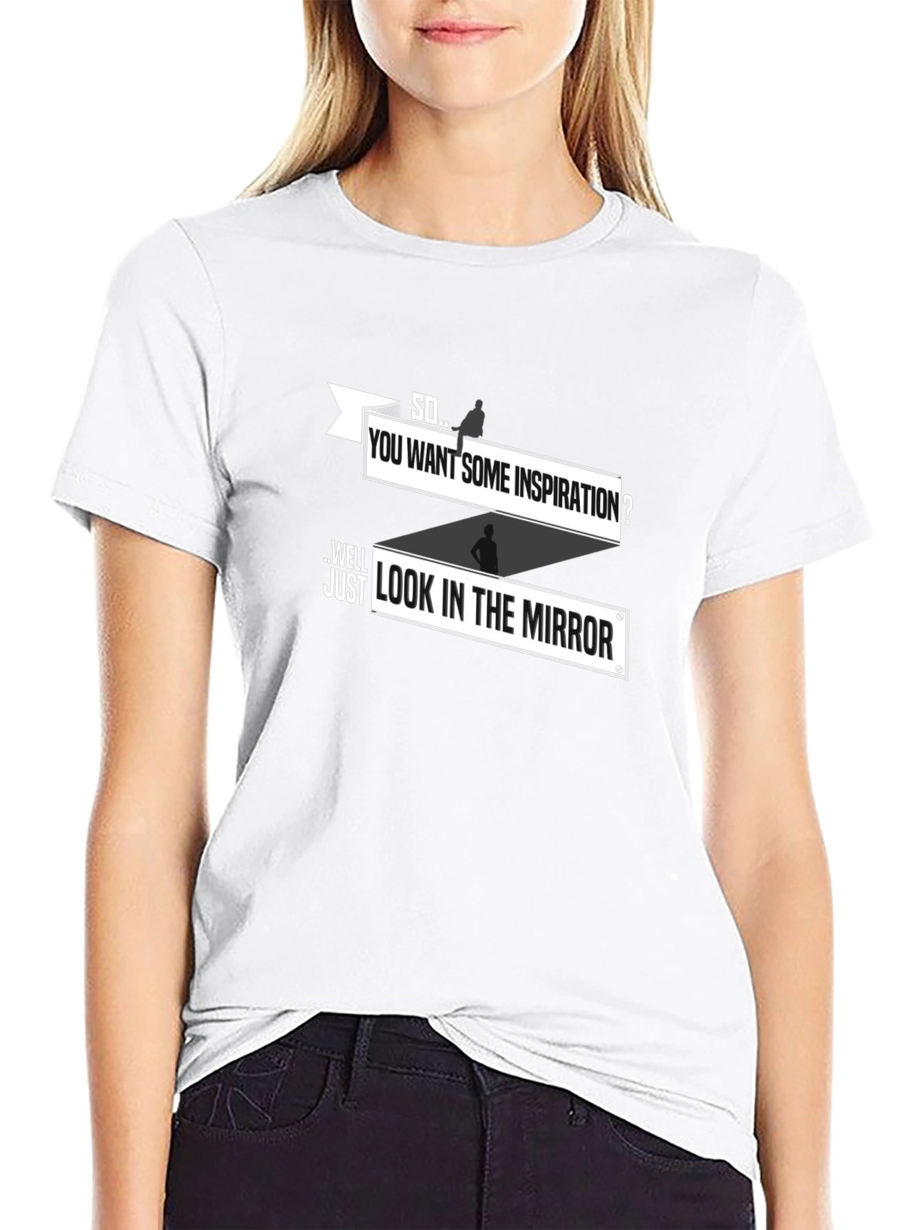 Inspirational Mirror Graphic Tee - Black Cotton T-Shirt