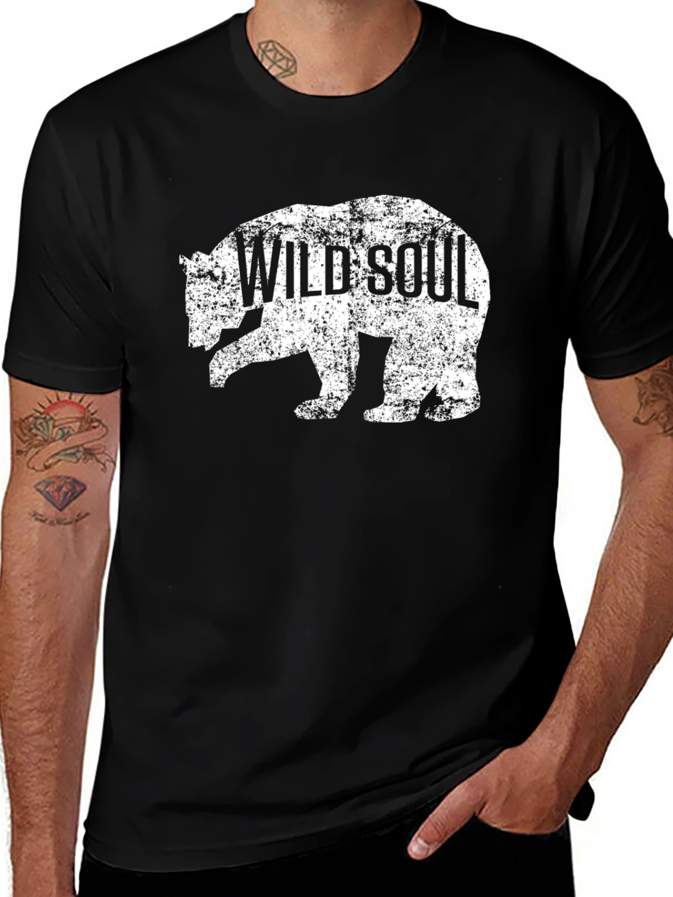 Wild Soul Bear Graphic Tee - Black Cotton T-Shirt