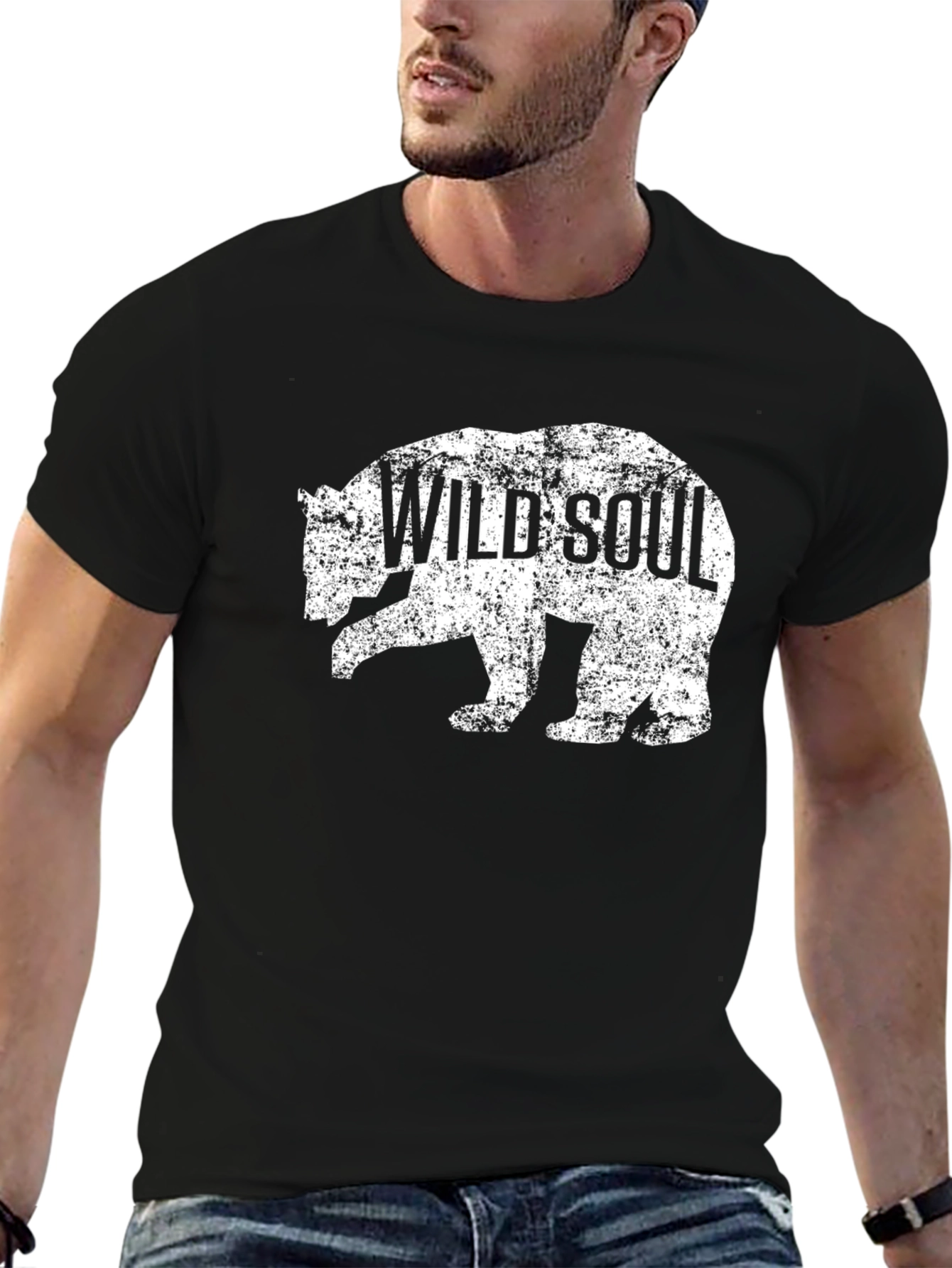 Wild Soul Bear Graphic Tee - Black Cotton T-Shirt