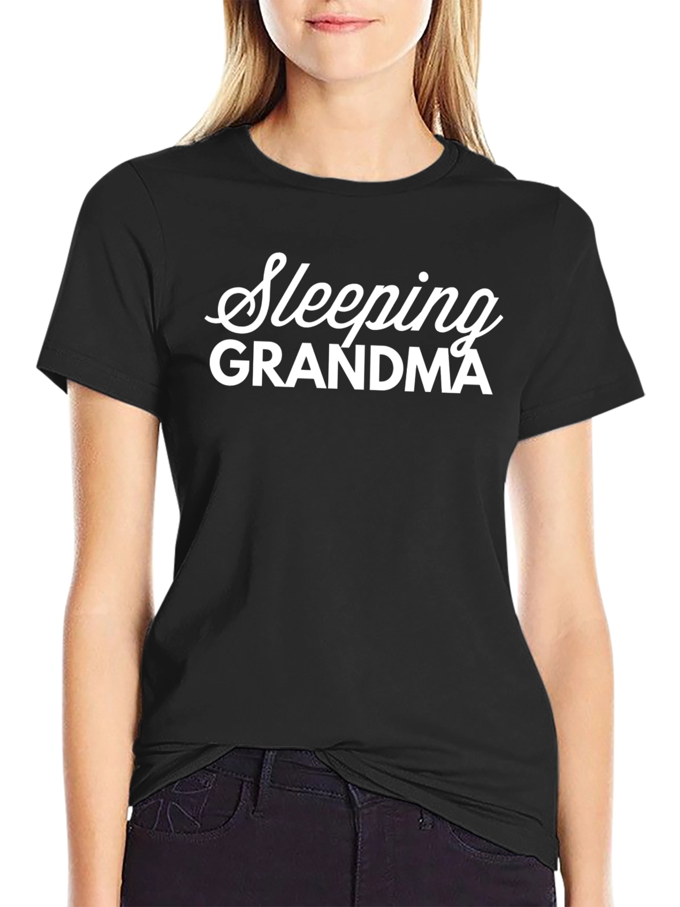 Sleeping Grandma Graphic Tee - Comfy Black T-Shirt