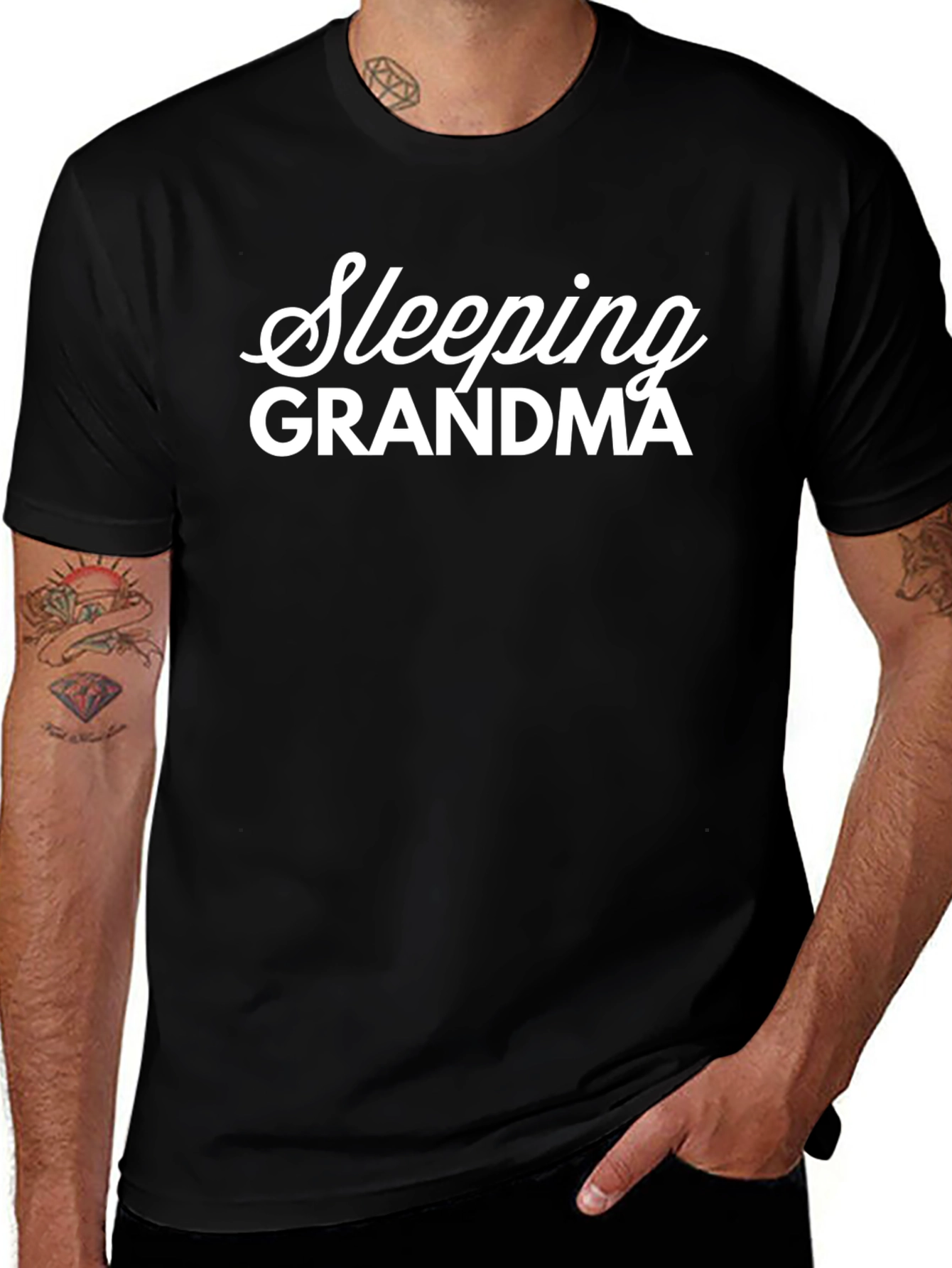 Sleeping Grandma Graphic Tee - Comfy Black T-Shirt